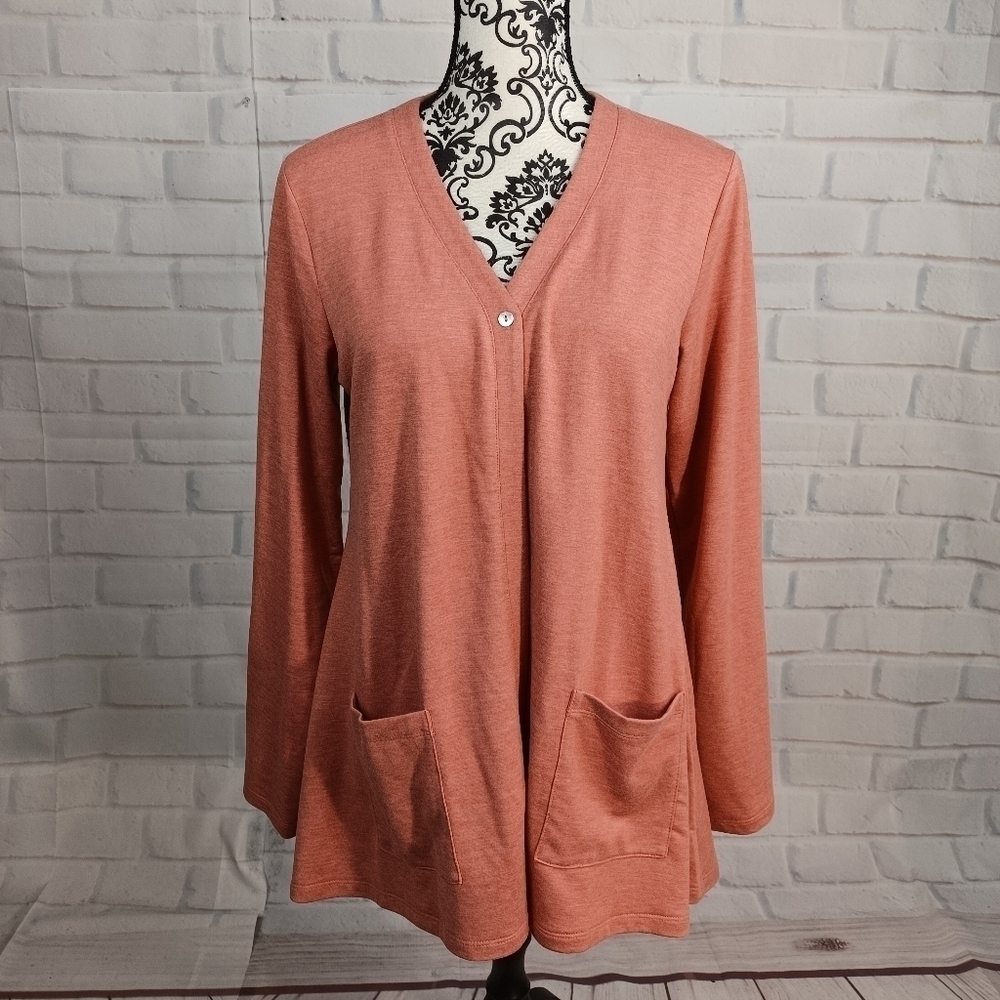 Logo womens long sleeve stretch knit tie back sz s cardigan button front b30